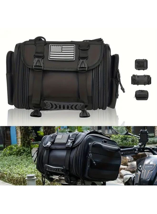 Large Capacity Motorcycle Tail Bag Adjustable Strap Durable Oxford Cloth Saddlebag Black - Image 1